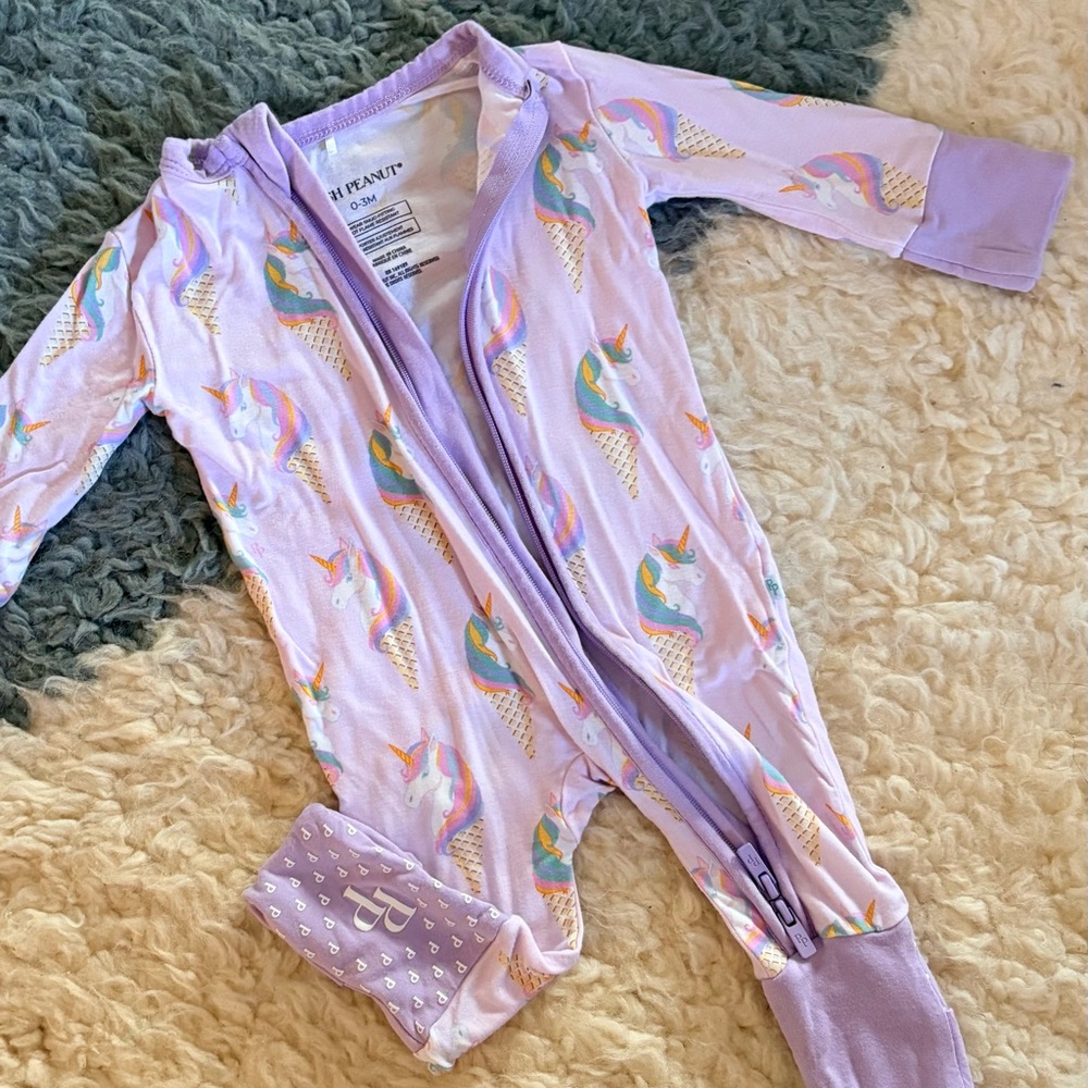 Posh Peanut Lilac Unicorn & Ice Cream Cone Footed One-Piece 0-3month